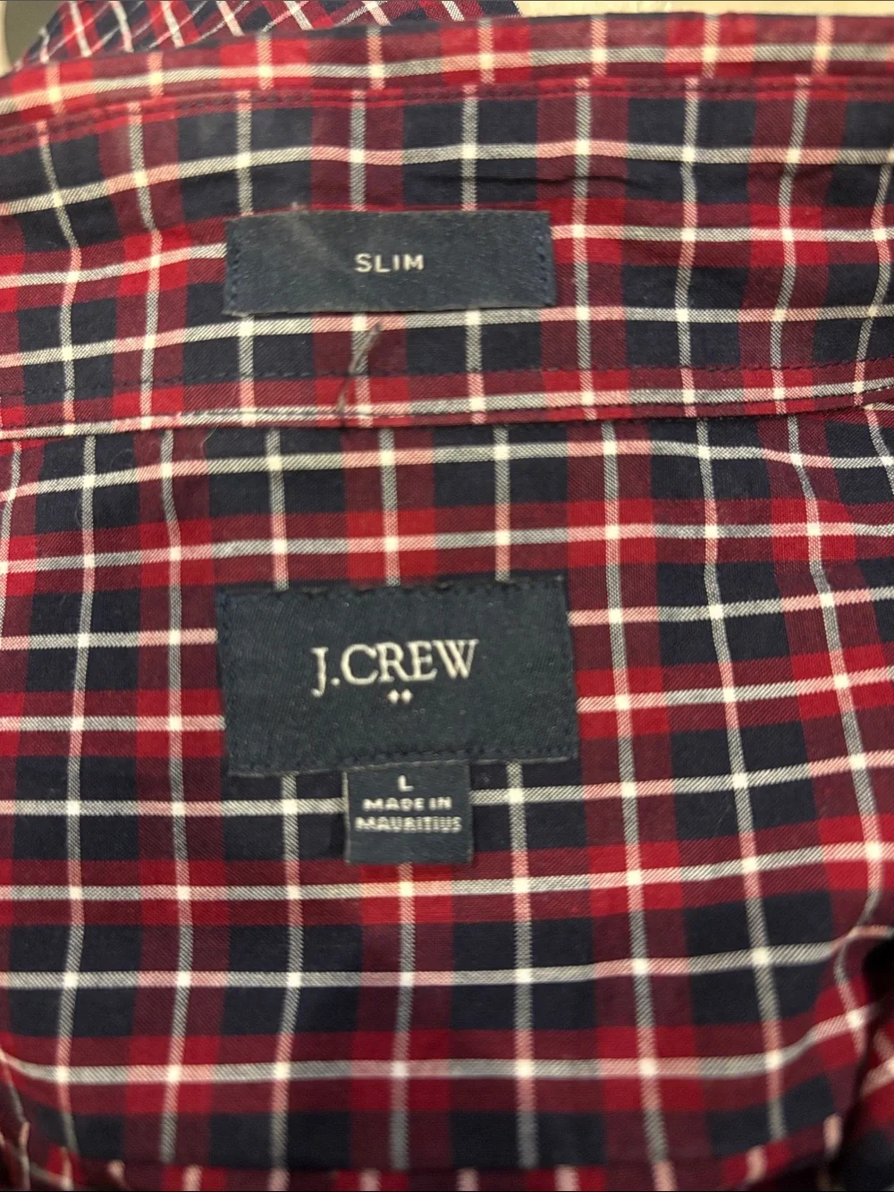 NWOT J. Crew Men's Red and Navy Plaid Button-Down Shirt